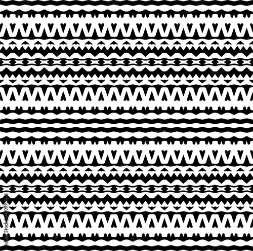 Vector geometric ornament in ethnic style. Seamless pattern with abstract shapes. Black and white geometric wallpaper. Repeating pattern for decor, textile and fabric.Abstraction art.