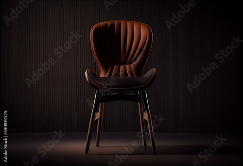 a brown chair with a black back and a tan seat and a black back and a brown back and a black back and a brown background.  generative ai