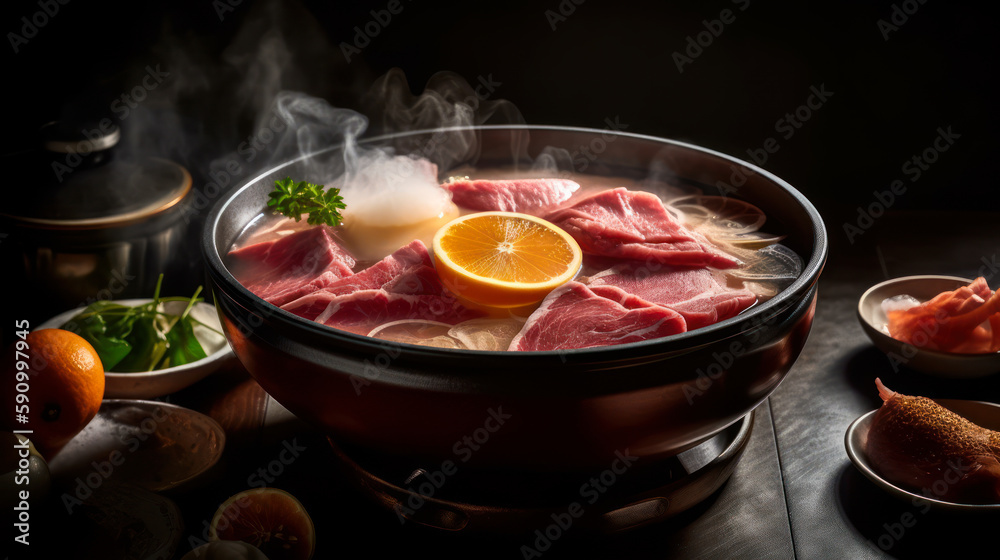 Savor the Savory Flavors of Traditional Shabu-Shabu, food photography. Generative AI Savor the Savory Flavors of Traditional Shabu-Shabu, food photography. Generative AI