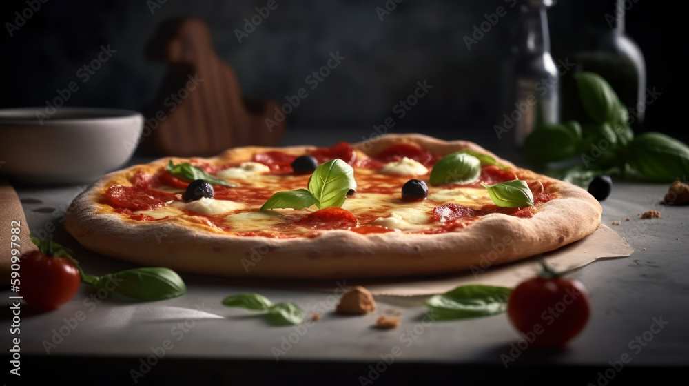 Mouthwatering Margherita Pizza with Perfectly Melted Cheese, Gourmet Food Photography. Generative AI