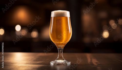 A Glass Of Beer On Table, Generative AI  photo