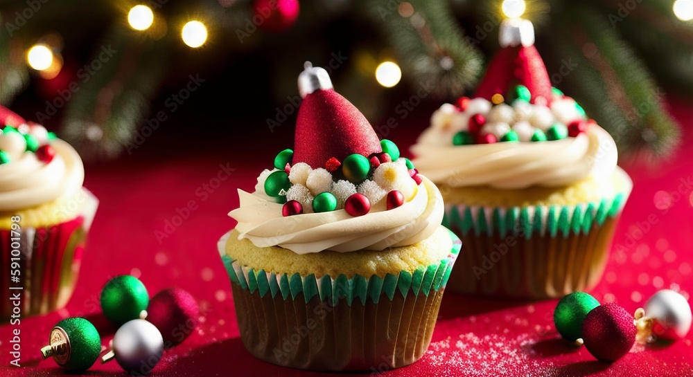 A tray of christmas cupcakes with christmas decorations on top A tray of christmas cupcakes with christmas decorations on top