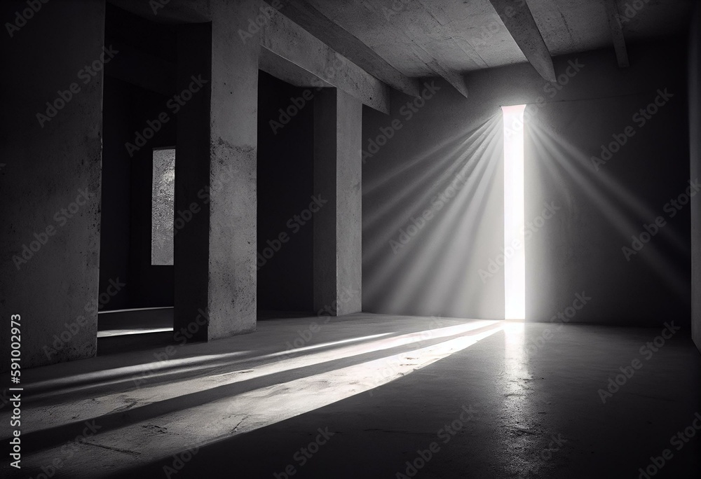 Abstract empty concrete room interior with light beam. Generative AI Abstract empty concrete room interior with light beam. Generative AI