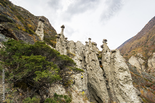 Stone mushrooms in the valley of the Chulyshman river in Altai photo