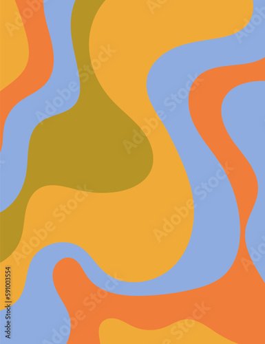 Groovy hippie 70s 60s retro wavy pattern. Abstract psychedelic background in trendy minimal style. Vector illustration in bright orange, green, yellow, blue colors