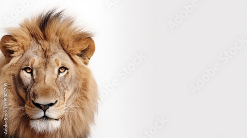 Banner with lion on a white background. Generative AI. © YULIYA