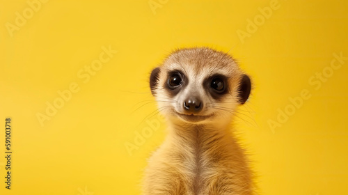 Banner with meerkat on a yellow background. Generative AI.