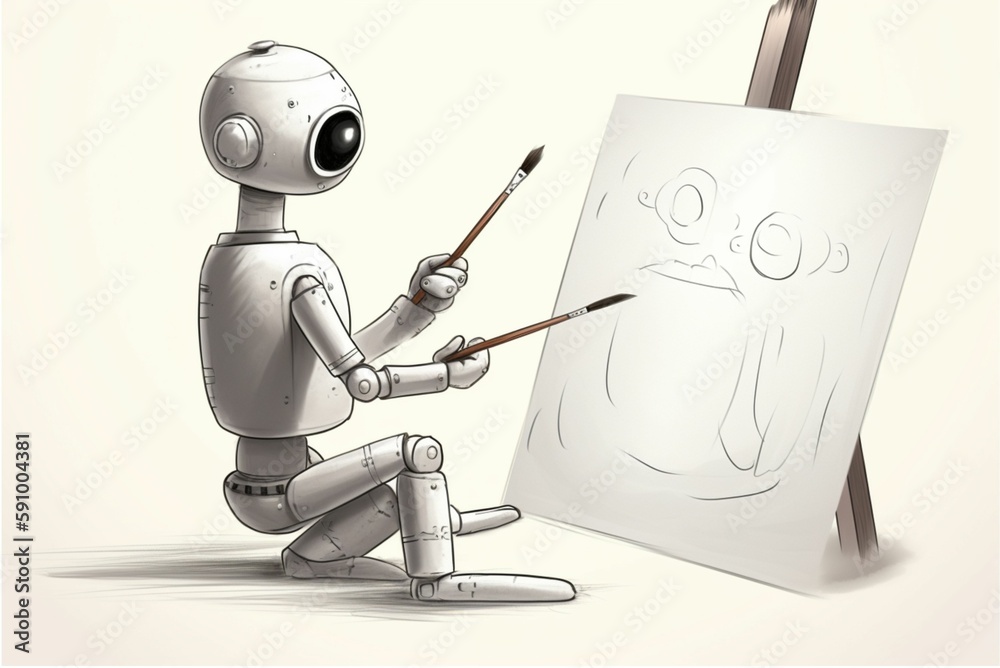 Naklejka premium robot, drawing, AI, art, creative
