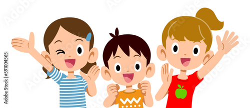 半袖の服を着たポジティブで元気な子どもたちのイラスト
