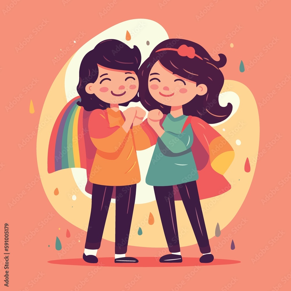 lgbt pride day and month lesbian women couple created with Generative AI technology lgbt pride day and month lesbian women couple created with Generative AI technology