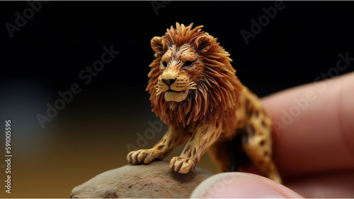 Miniature-sized lion sculpture, Generative AI
 photo