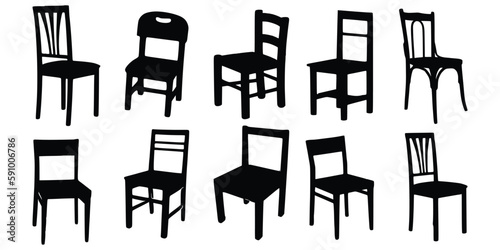 Ten Wooden Chairs Silhouette vector, Chair silhouette vector.