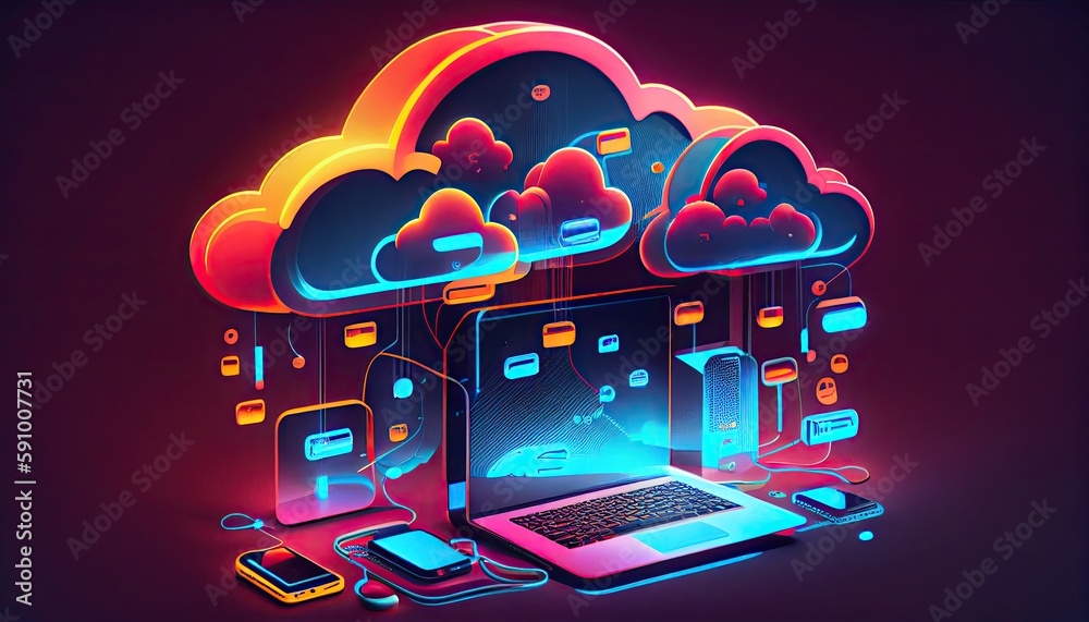 Cloud technology computing Devices connected to digital storage in the ...