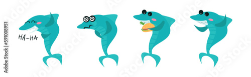 Humanized Shark Showing Different Emotion Vector Set
