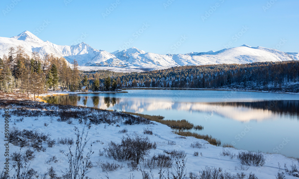 View of Kidelyu lake on Ulagan Highlands in Altay mountains View of Kidelyu lake on Ulagan Highlands in Altay mountains