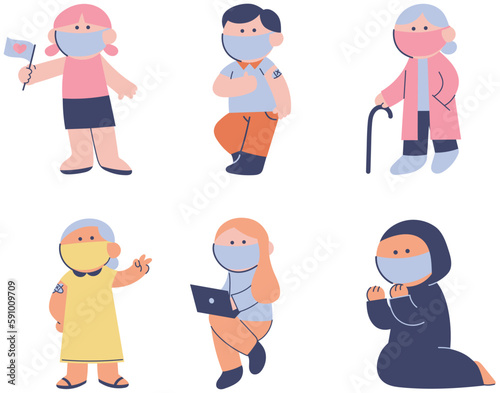 Set of people in medical masks icon. Vector illustration in a flat style . carton