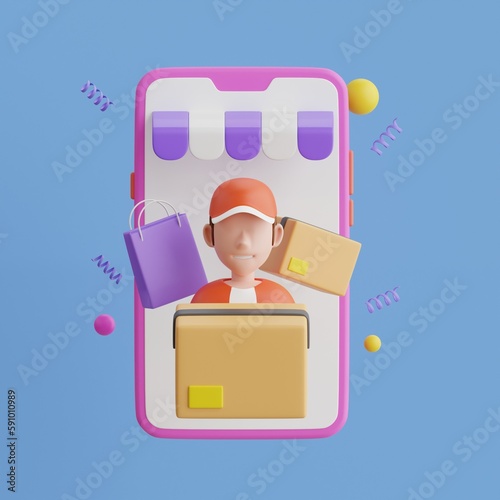 Online shopping 3D Illustration, online shop, online payment and delivery concept.
