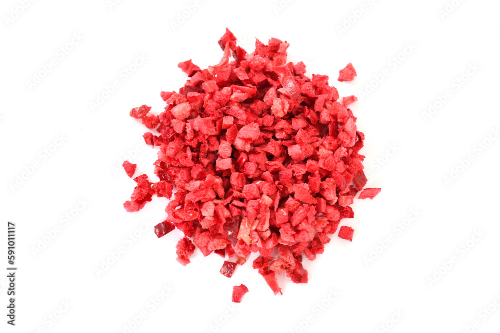 Freeze Dried Cranberry Pieces. Premium Freeze-Dried Fruit. Dried Cranberry on white background top view. Sweet dehydrated fruits. Cranberry Pattern. Cranberry Texture. red food texture. Freeze Dried Cranberry Pieces. Premium Freeze-Dried Fruit. Dried Cranberry on white background top view. Sweet dehydrated fruits. Cranberry Pattern. Cranberry Texture. red food texture.