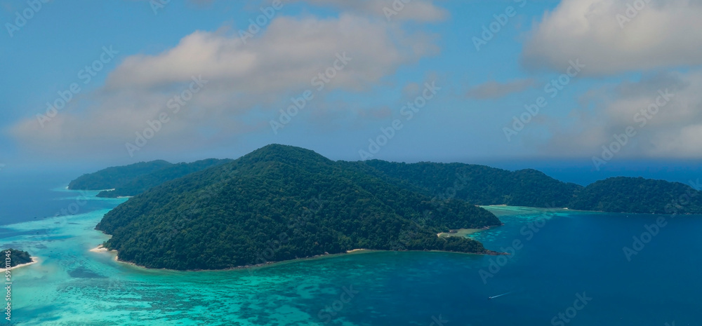  The tropical seashore island in a coral reef ,blue and turquoise sea Amazing nature landscape