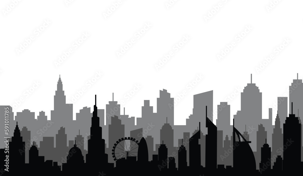 Set dubai city skyline silhouette. Vector illustration	
