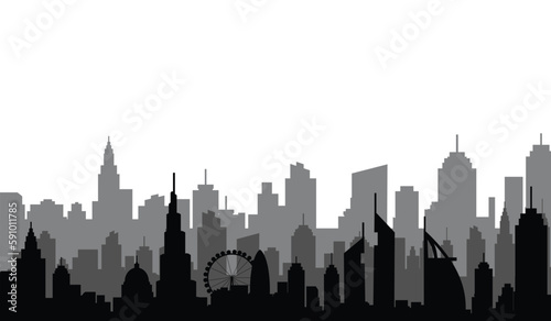 Set dubai city skyline silhouette. Vector illustration 