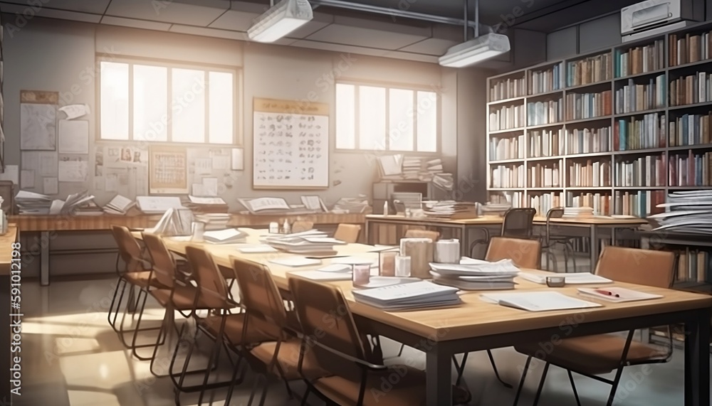 Anime small busy office. Generative AI, Generative, AI.