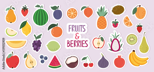 Fototapeta Naklejka Na Ścianę i Meble -  A set of stickers with berries and fruits