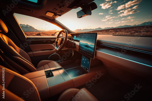 Luxury electric car interior, Generative AI