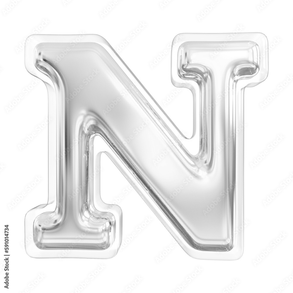 3d Letter N Silver Font