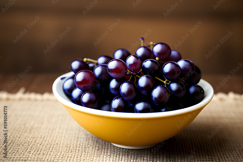Bowl with sweet ripe grapes on table Bowl with sweet ripe grapes on table