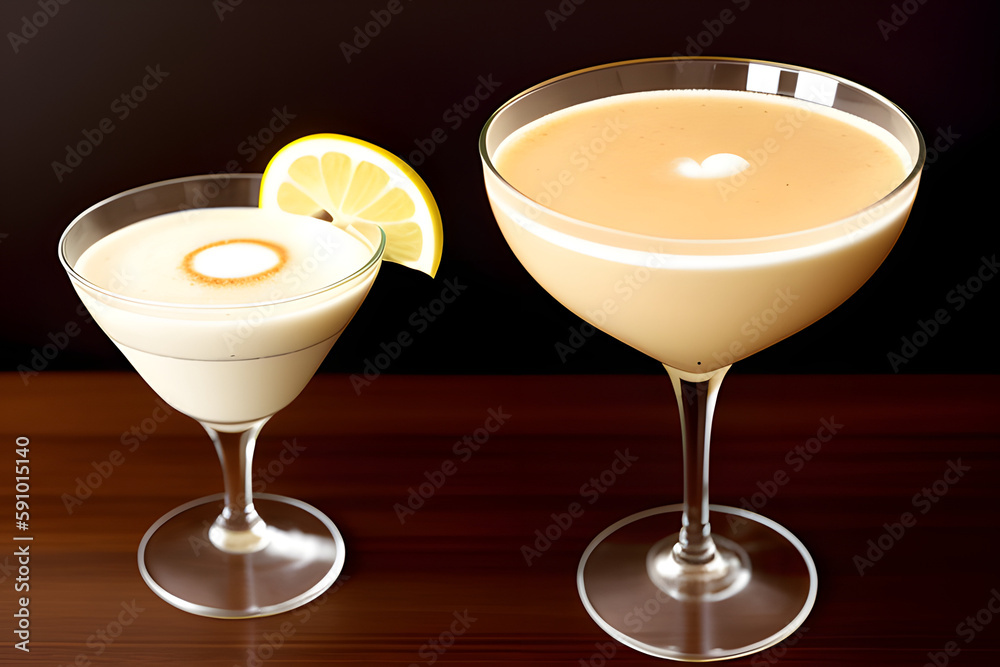 Pisco Sour, cocktail IBA with Pisco, lime or lemon juice, egg white, and angostura. Dark background, pop contemporary style.