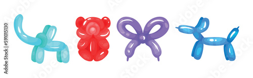 Bright Animal Figures Made of Balloon Vector Set