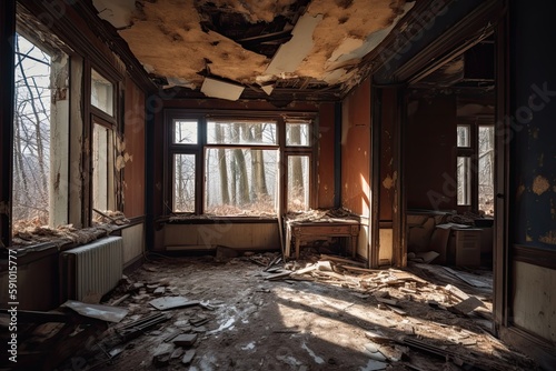 Beautiful Forgotten and Destroyed House Interior  AI Generated