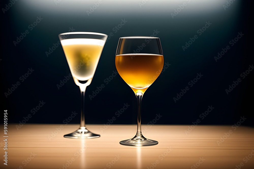 Glass glasses and a bottle for drinks on a dark background. vertical position.