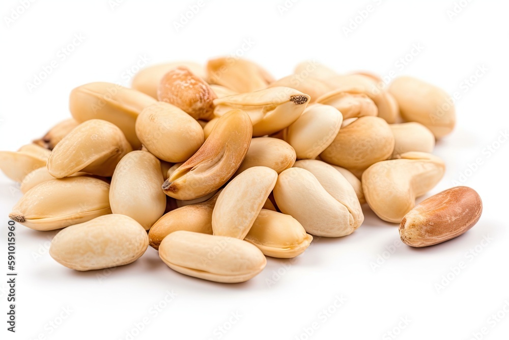 Dried Peanuts in Peel Isolated on White, AI Generated