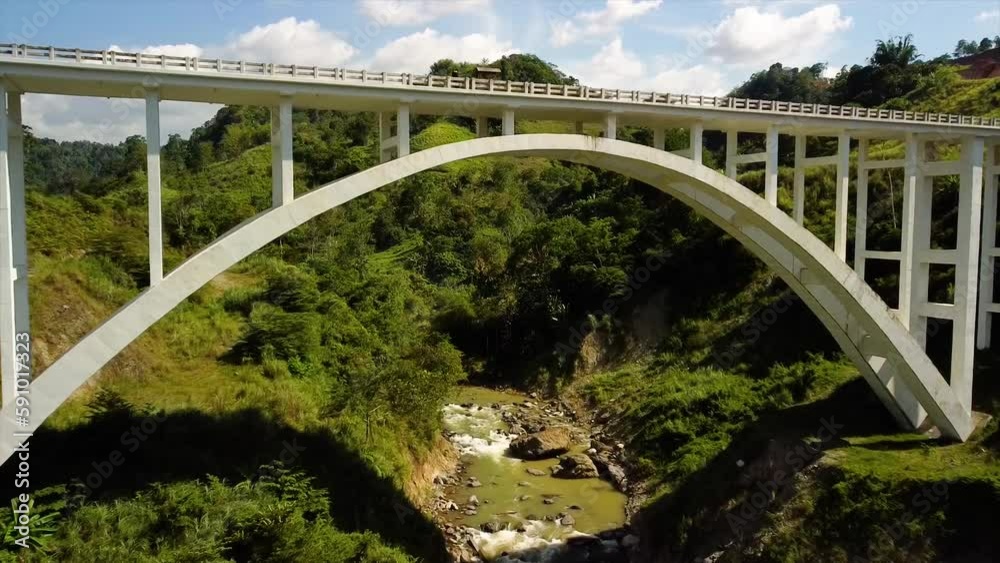 Drone shot passing under a bridge Drone shot passing under a bridge