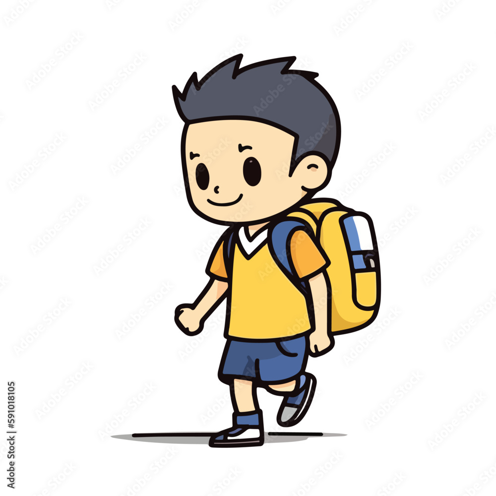 Mascot of little boy with bag backpack go to school. Cartoon flat character vector illustration Mascot of little boy with bag backpack go to school. Cartoon flat character vector illustration
