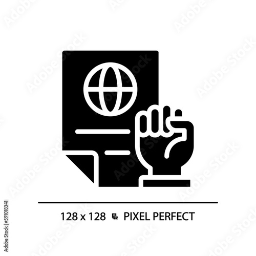 Rights protecting law pixel perfect RGB color icon. International agreement of people safety. Legal documents. Silhouette symbol on white space. Solid pictogram. Vector isolated illustration