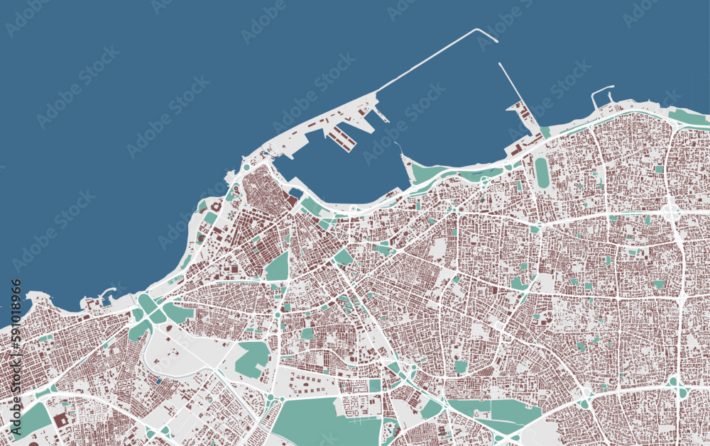 Tripoli map. Detailed map of Tripoli city administrative area