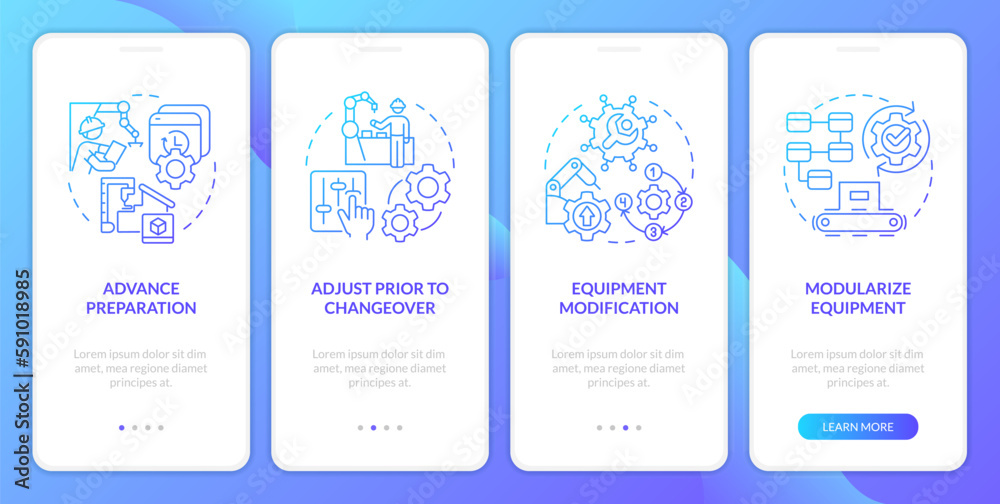 Transform internal into external blue gradient onboarding mobile app screen. Walkthrough 4 steps graphic instructions with linear concepts. UI, UX, GUI template. Myriad Pro-Bold, Regular fonts used