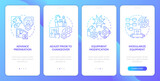 Transform internal into external blue gradient onboarding mobile app screen. Walkthrough 4 steps graphic instructions with linear concepts. UI, UX, GUI template. Myriad Pro-Bold, Regular fonts used