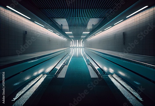 Empty pool for sport swimming. Generative AI