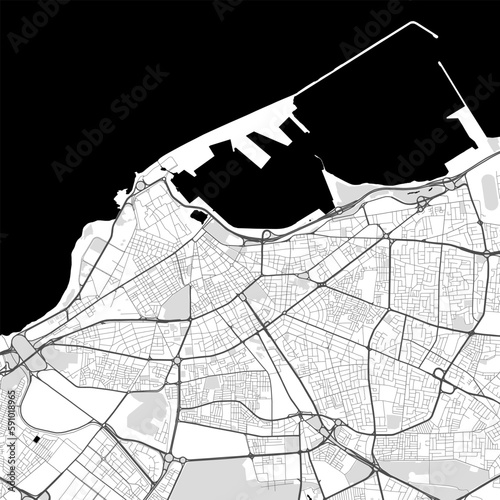Urban city map of Tripoli. Vector poster. Black grayscale black and white road map. road map image with roads, metropolitan city area view.