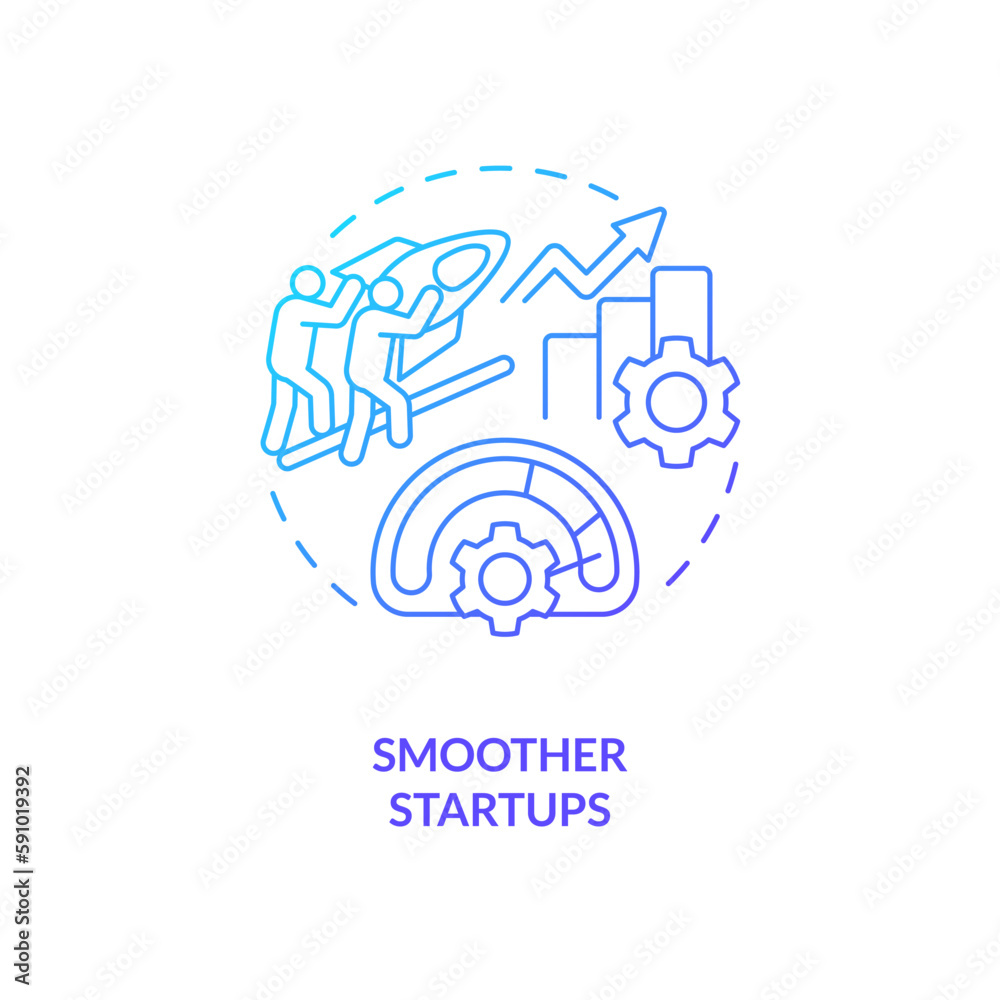 Smoother startups blue gradient concept icon. Lean production. Standardized changeover processes abstract idea thin line illustration. Isolated outline drawing. Myriad Pro-Bold fonts used Smoother startups blue gradient concept icon. Lean production. Standardized changeover processes abstract idea thin line illustration. Isolated outline drawing. Myriad Pro-Bold fonts used