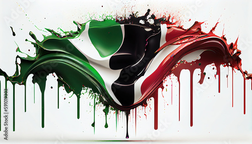 Libya Country Flag Colors of Liquid Oil Paint Dripping and Splashing on White Backdrop AI Generative