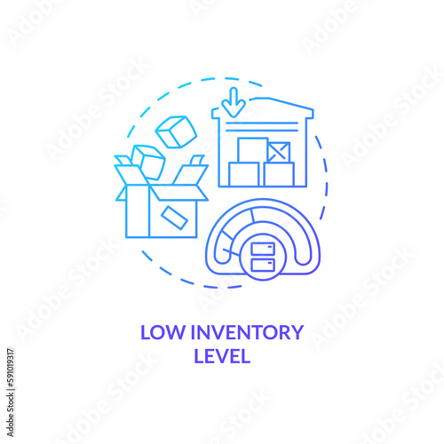 Low inventory level blue gradient concept icon. More space. Lean manufacturing. Stock turnover abstract idea thin line illustration. Isolated outline drawing. Myriad Pro-Bold fonts used