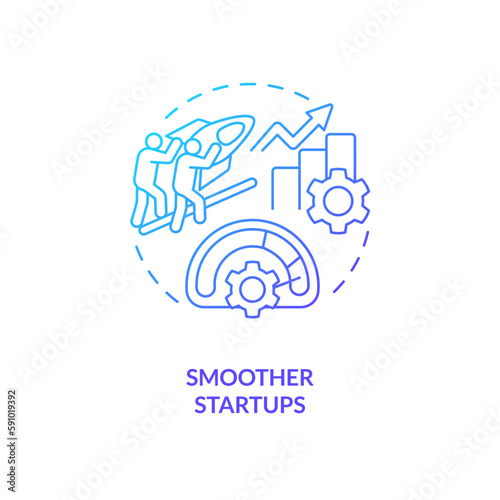 Smoother startups blue gradient concept icon. Lean production. Standardized changeover processes abstract idea thin line illustration. Isolated outline drawing. Myriad Pro-Bold fonts used