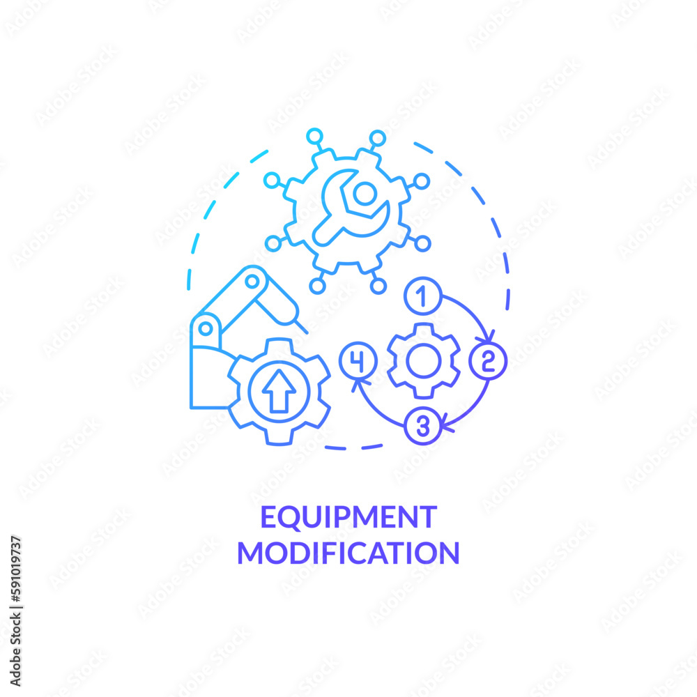 Equipment modification blue gradient concept icon. Production process optimization. Machine safety abstract idea thin line illustration. Isolated outline drawing. Myriad Pro-Bold fonts used Equipment modification blue gradient concept icon. Production process optimization. Machine safety abstract idea thin line illustration. Isolated outline drawing. Myriad Pro-Bold fonts used