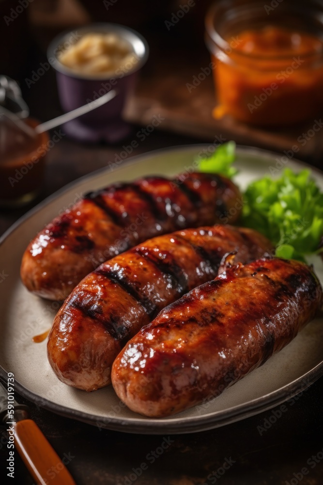 German sausages with mustard sauce German sausages with mustard sauce