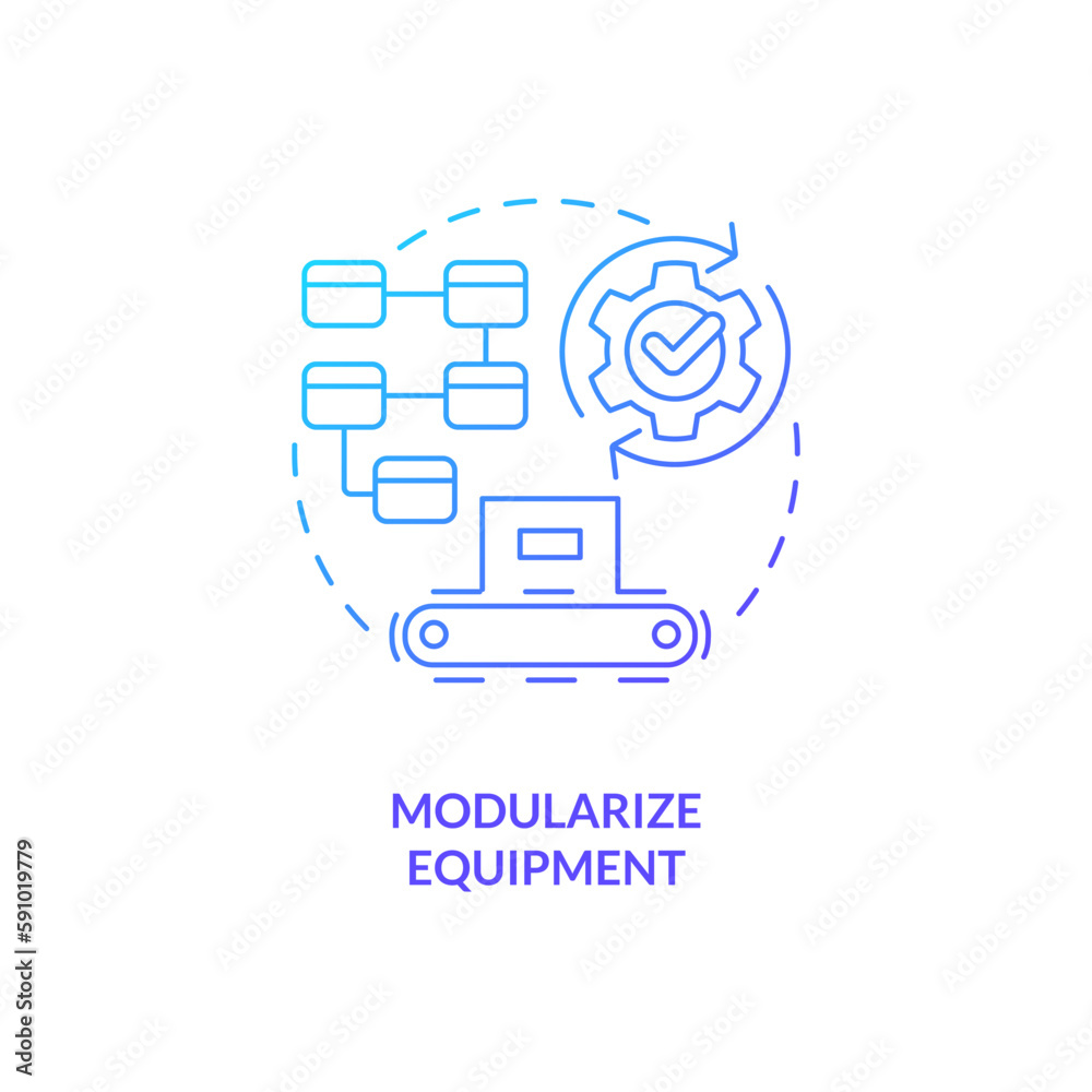 Modularize equipment blue gradient concept icon. Interchangeable components. Customized machines abstract idea thin line illustration. Isolated outline drawing. Myriad Pro-Bold fonts used Modularize equipment blue gradient concept icon. Interchangeable components. Customized machines abstract idea thin line illustration. Isolated outline drawing. Myriad Pro-Bold fonts used